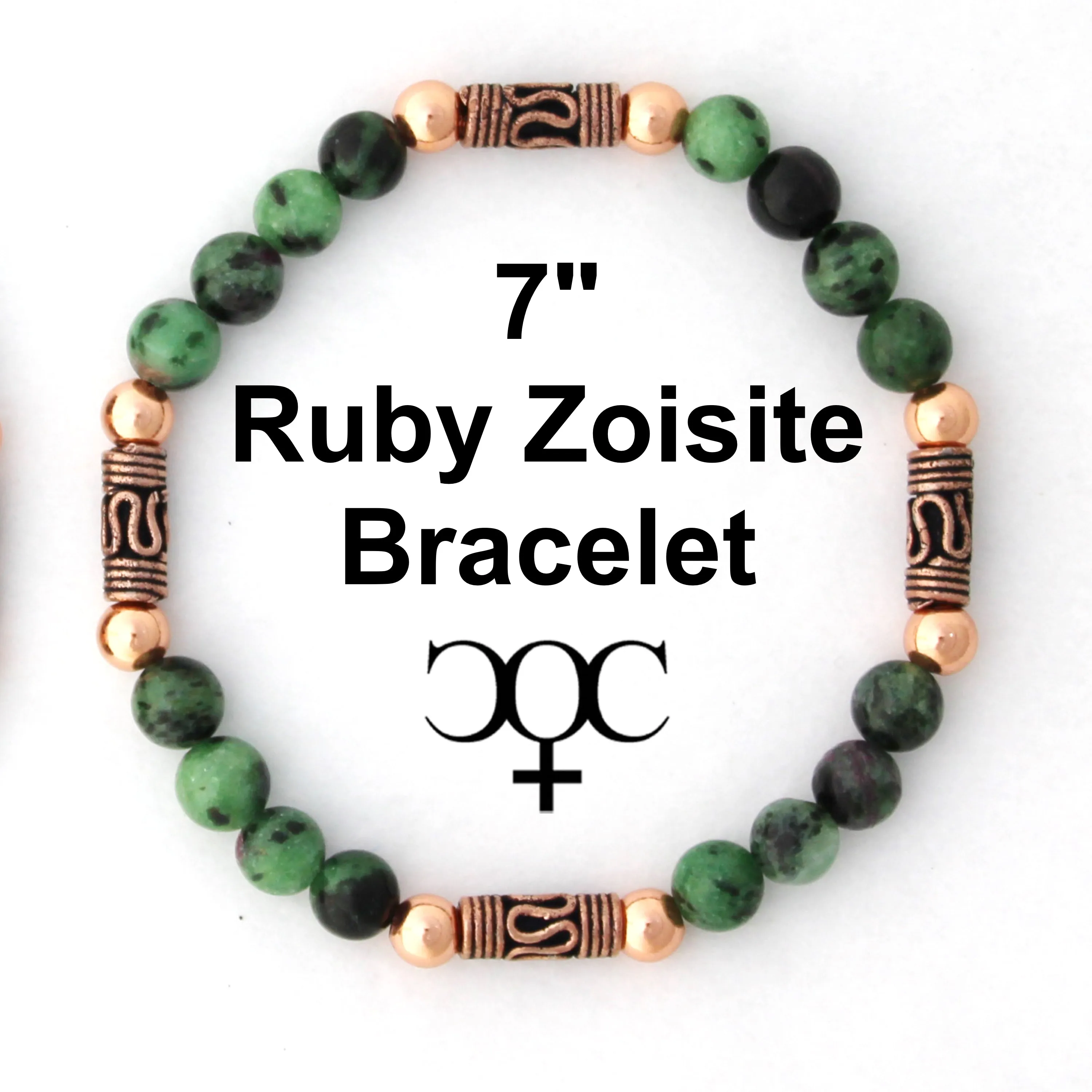 Copper Ruby Zoisite Beaded Bracelet Vintage Pure Copper Beads Natural Green Zoisite Stretch Bracelet