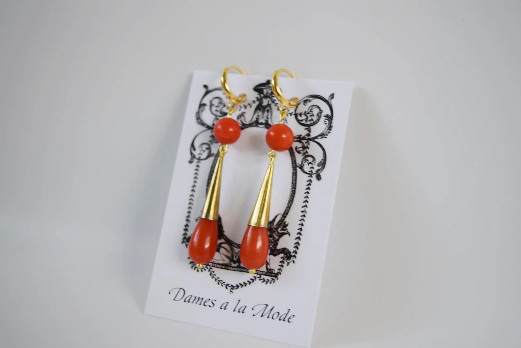 Coral Double Teardrop Earrings