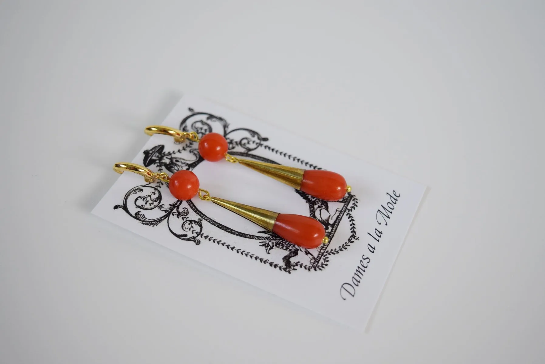 Coral Double Teardrop Earrings