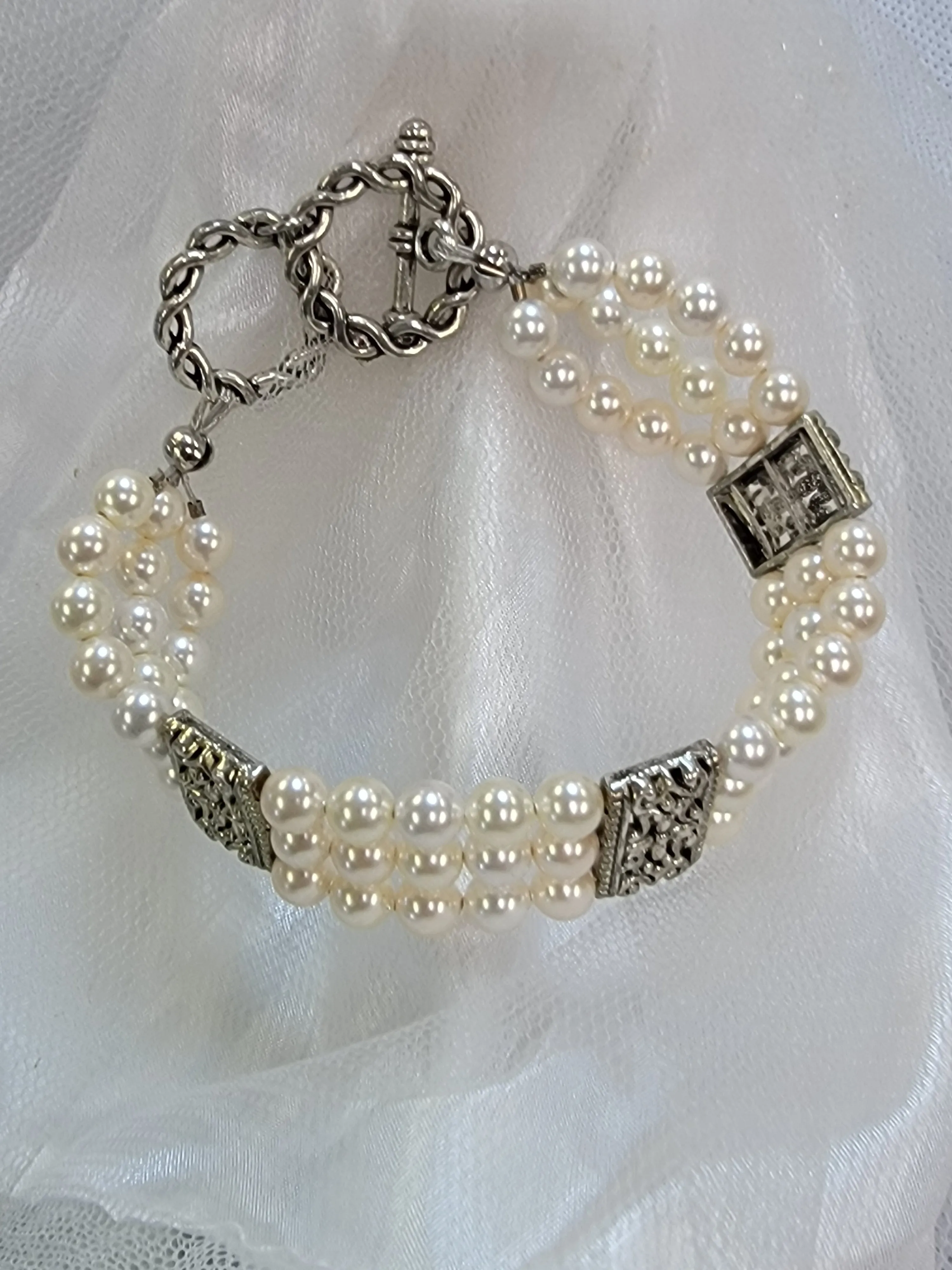 Cream Pearl Multi Strand Bridal Wedding Bracelet