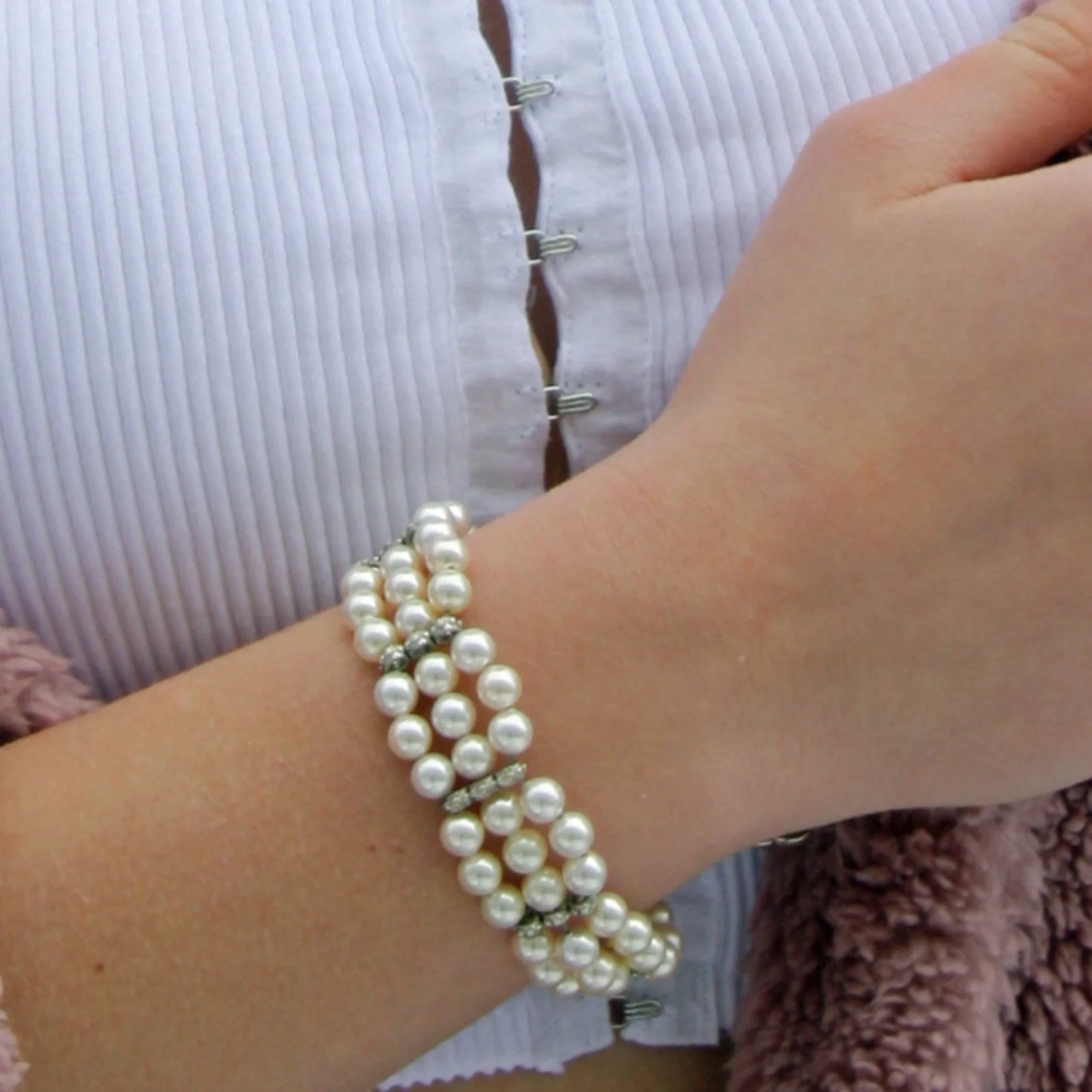 Cream Pearl Multi Strand Bridal Wedding Bracelet