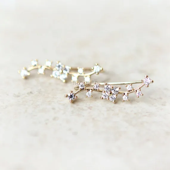 Curved Line CZ Ear Climber Earrings