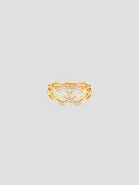 Dentelle Yellow Gold White Diamond Wave Ring