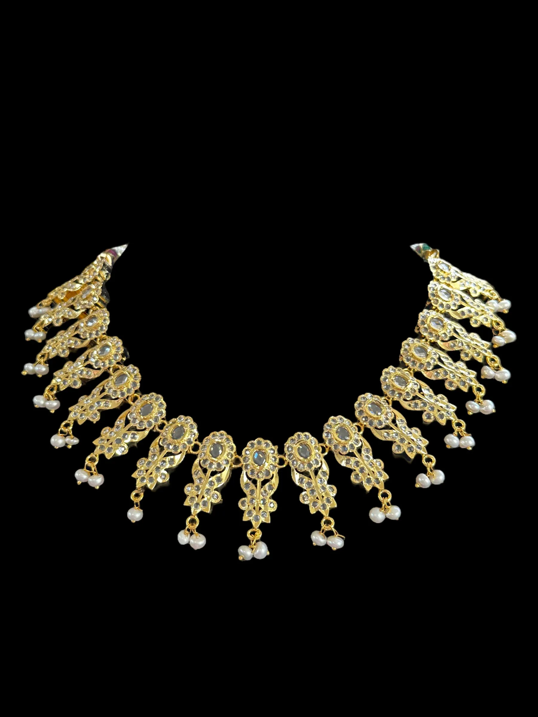 DNS48 Simeon gold plated Hyderabadi necklace in fresh water pearls ( READY TO SHIP) (Copy)