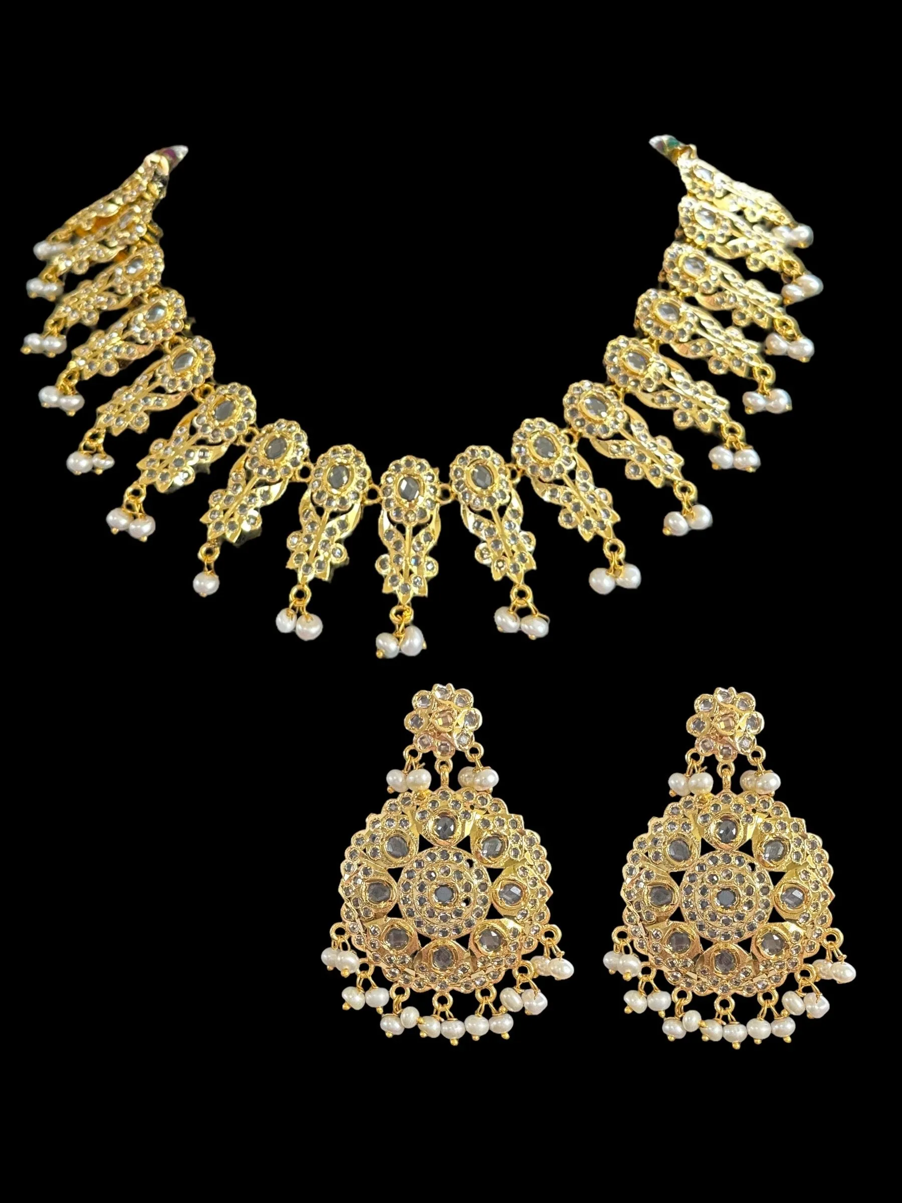 DNS48 Simeon gold plated Hyderabadi necklace in fresh water pearls ( READY TO SHIP) (Copy)