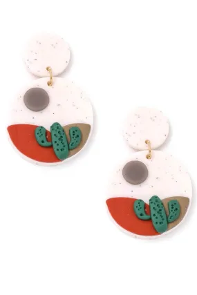 DOUBLE CIRCLE CACTUS CLAY DROP EARRINGS