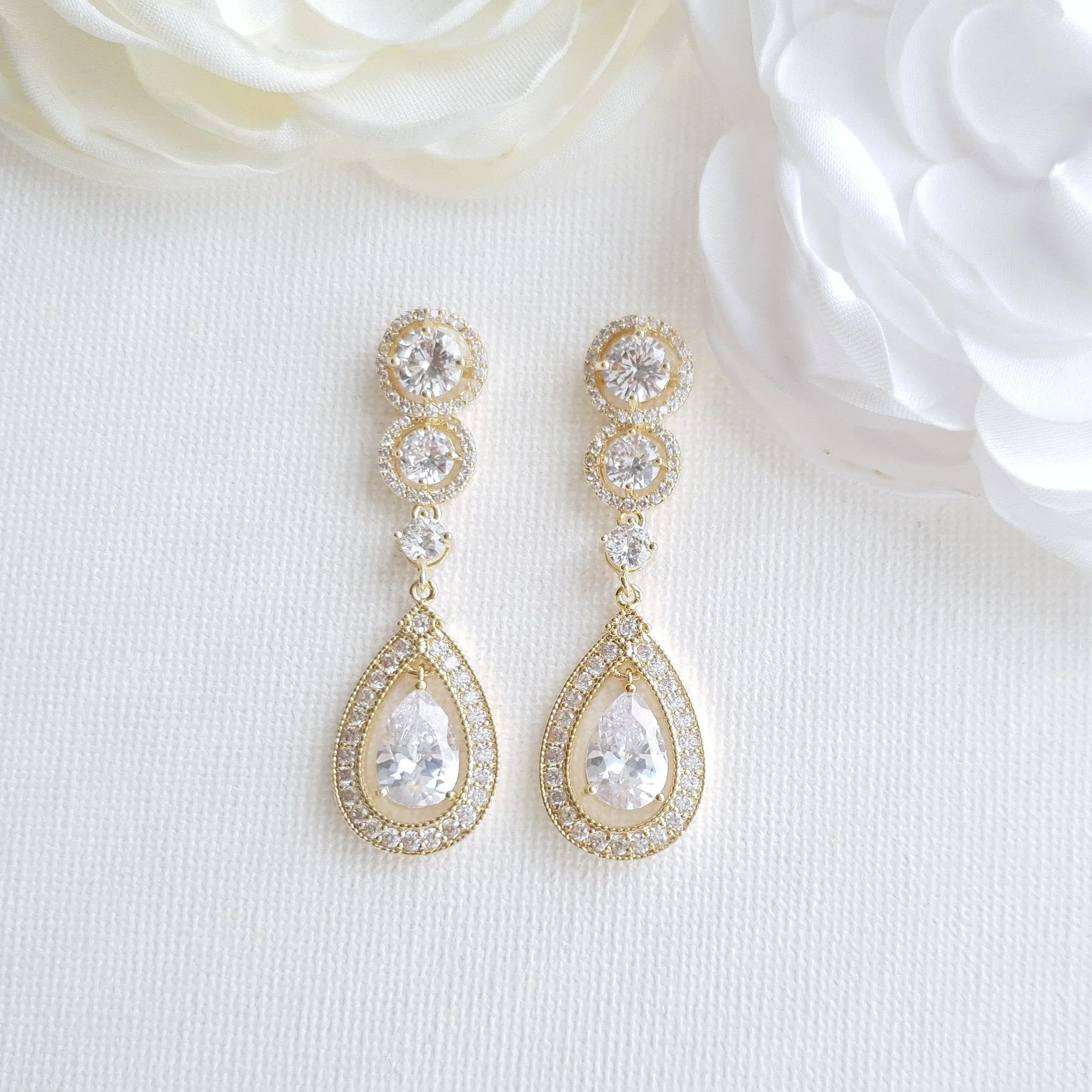 Drop Rose Gold Earrings for Brides & Weddings- Sarah