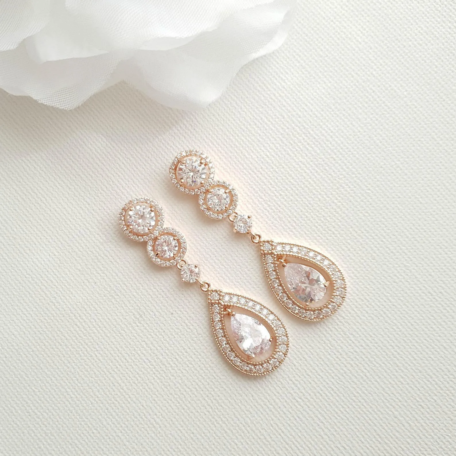 Drop Rose Gold Earrings for Brides & Weddings- Sarah