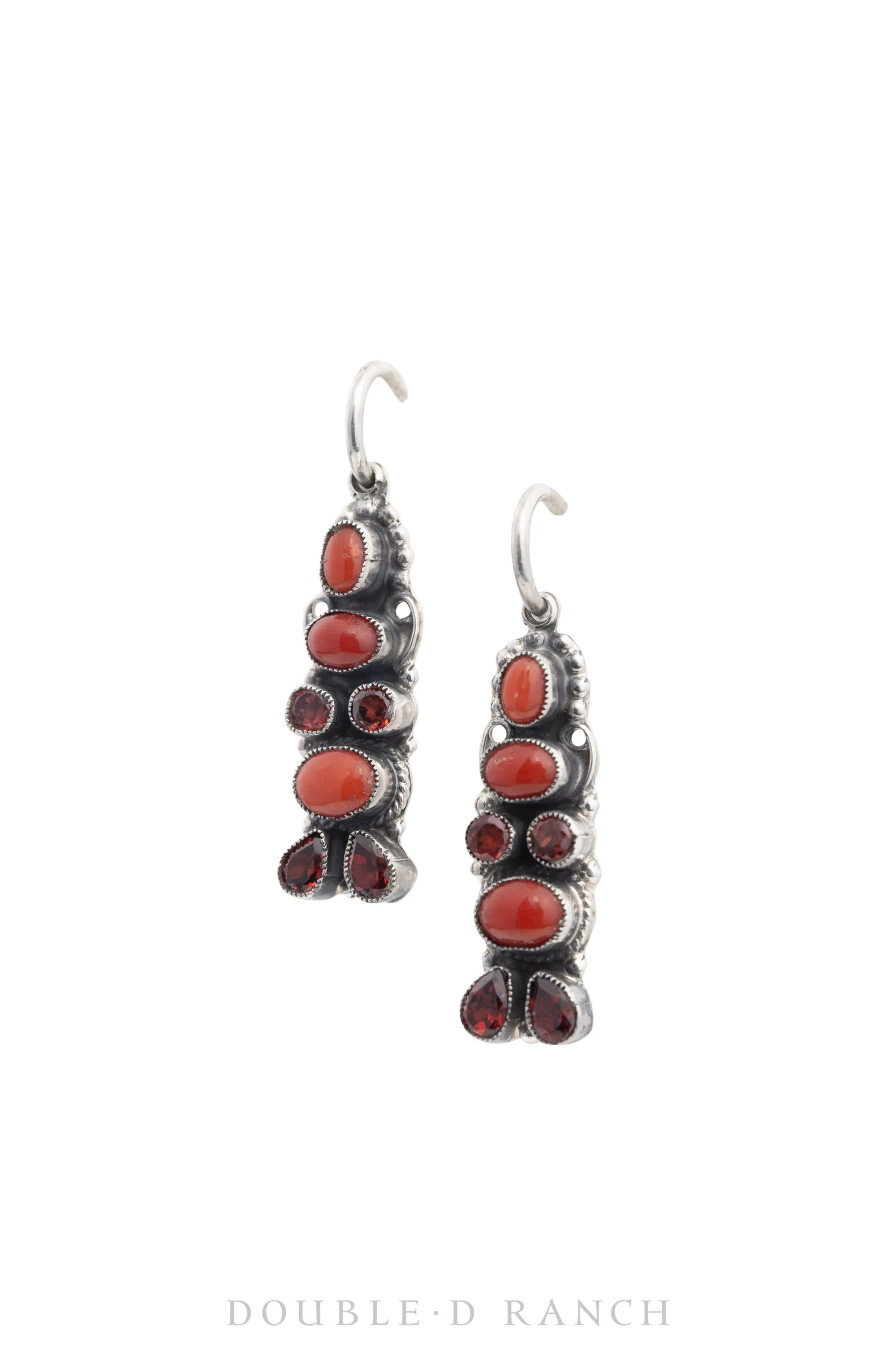 Earrings, Drop, Coral & Ruby, Leo Feeney, Hallmark, Contemporary, 1457