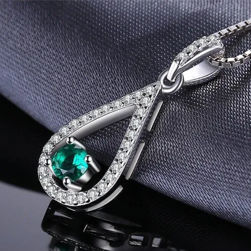 Elegant Drop Emerald Pendant - 925 Sterling Silver