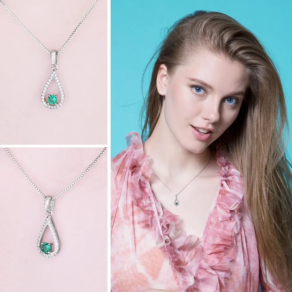 Elegant Drop Emerald Pendant - 925 Sterling Silver