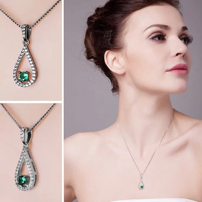 Elegant Drop Emerald Pendant - 925 Sterling Silver