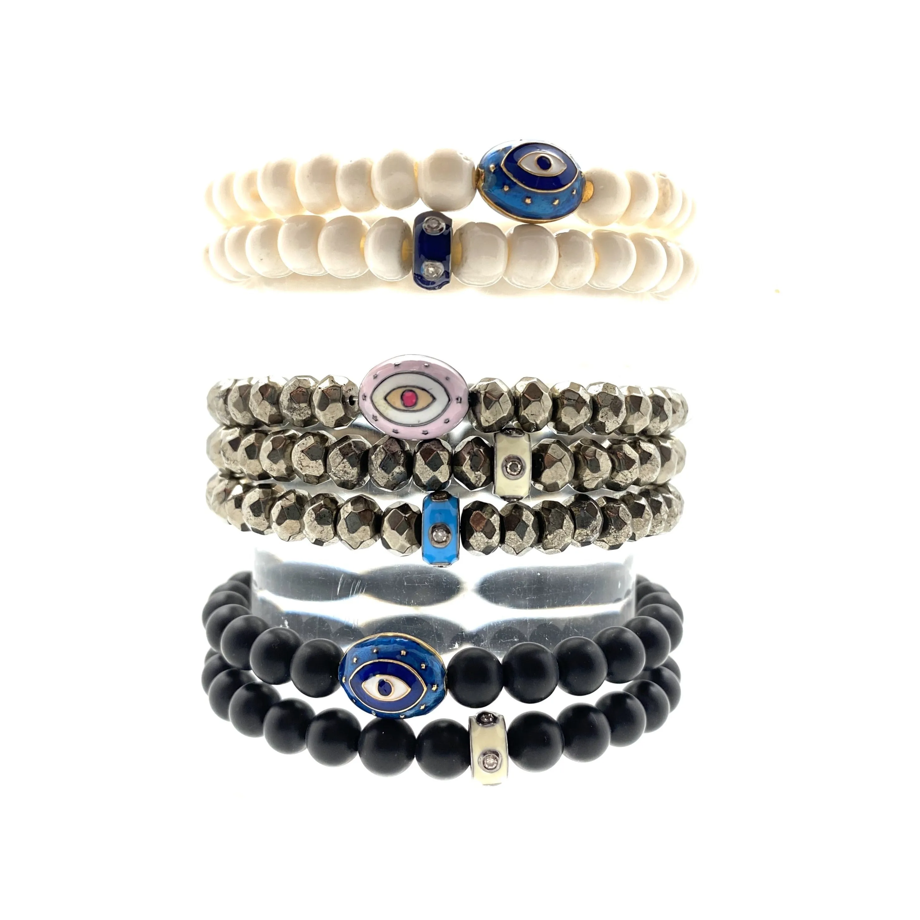 Enamel & Diamond Spacer Accent Beaded Bracelet