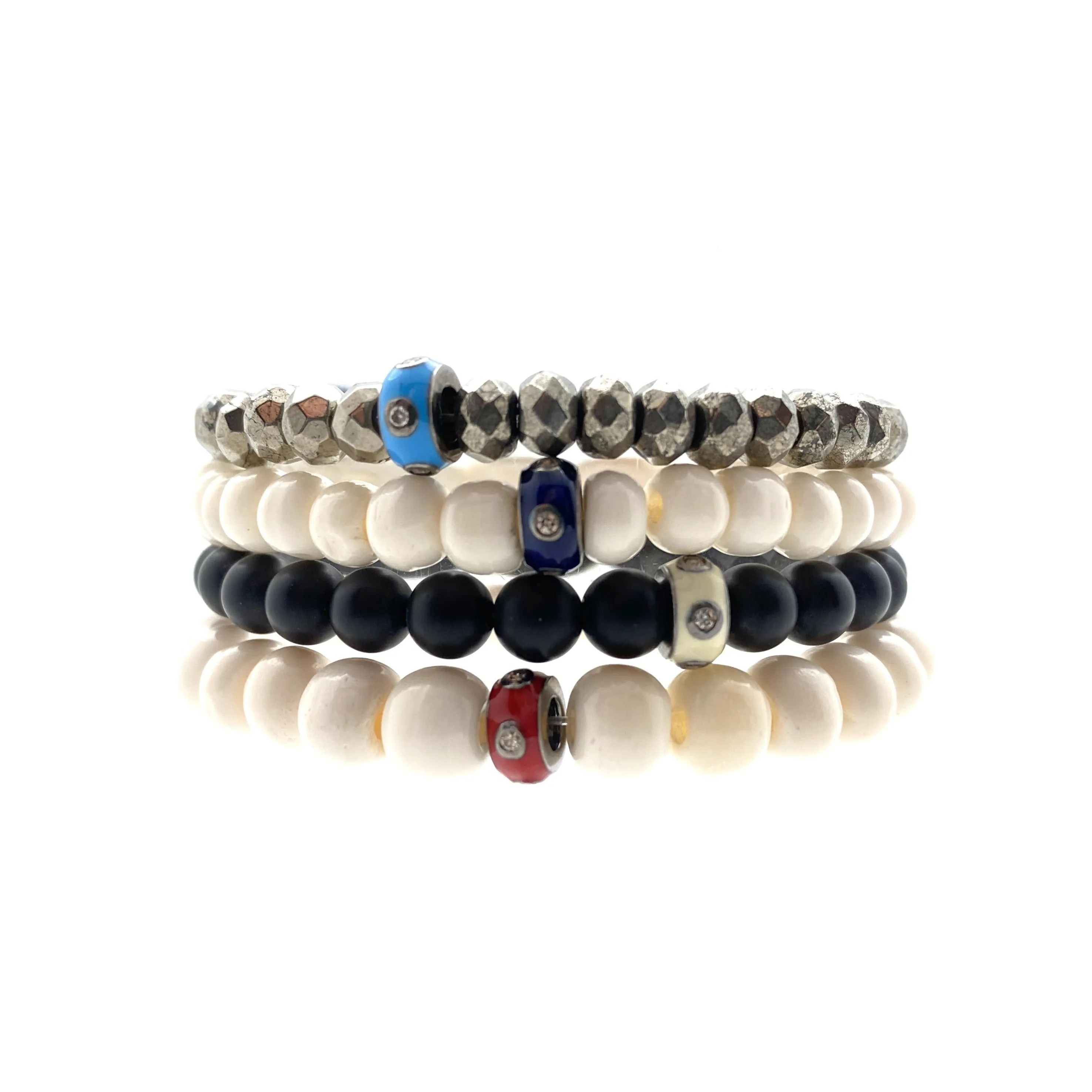 Enamel & Diamond Spacer Accent Beaded Bracelet