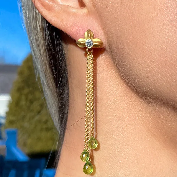 Estate Peridot Briolette & Diamond Earrings