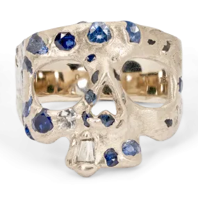 Extra Small Blue Confetti Skull Ring in White - Made to Order