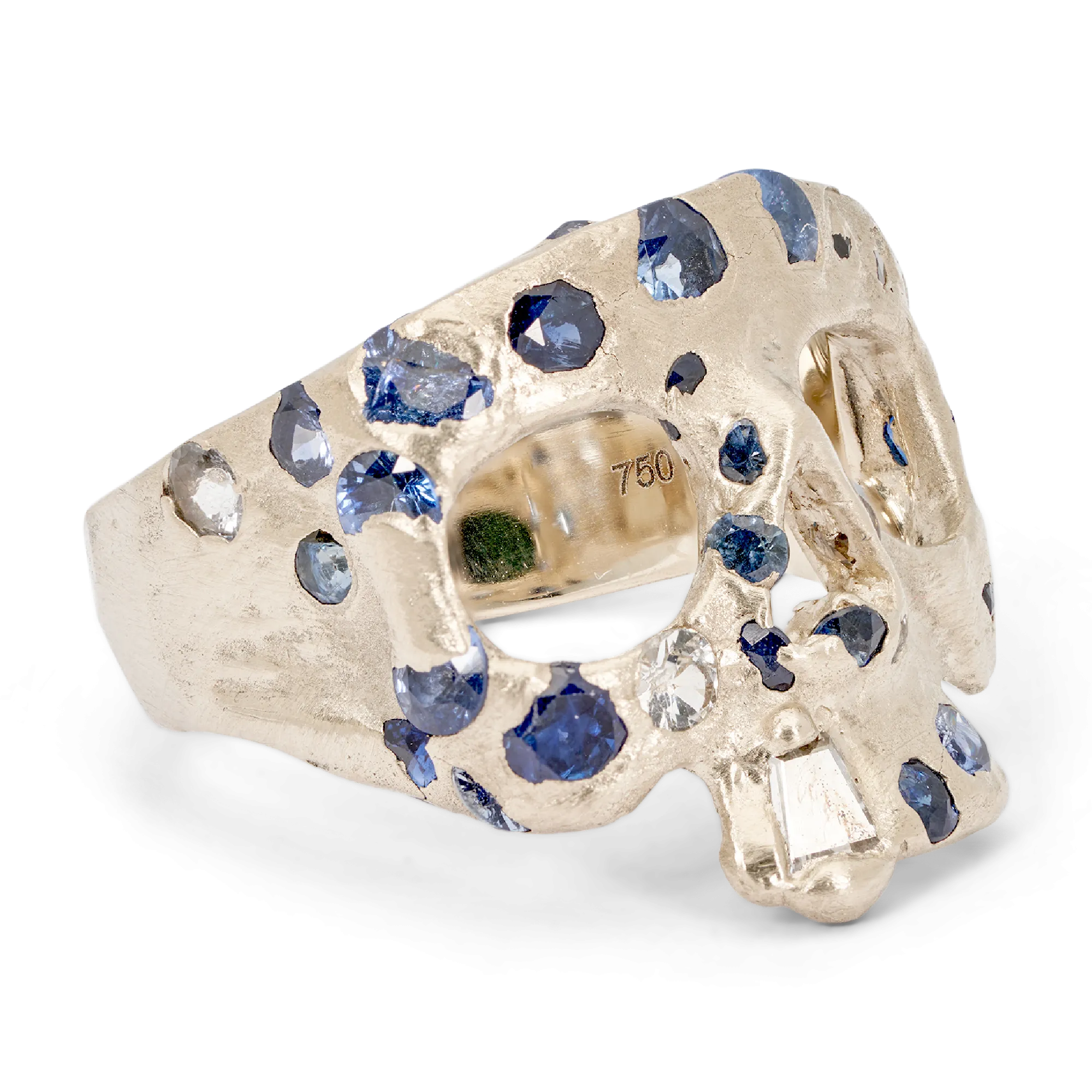 Extra Small Blue Confetti Skull Ring in White - Made to Order