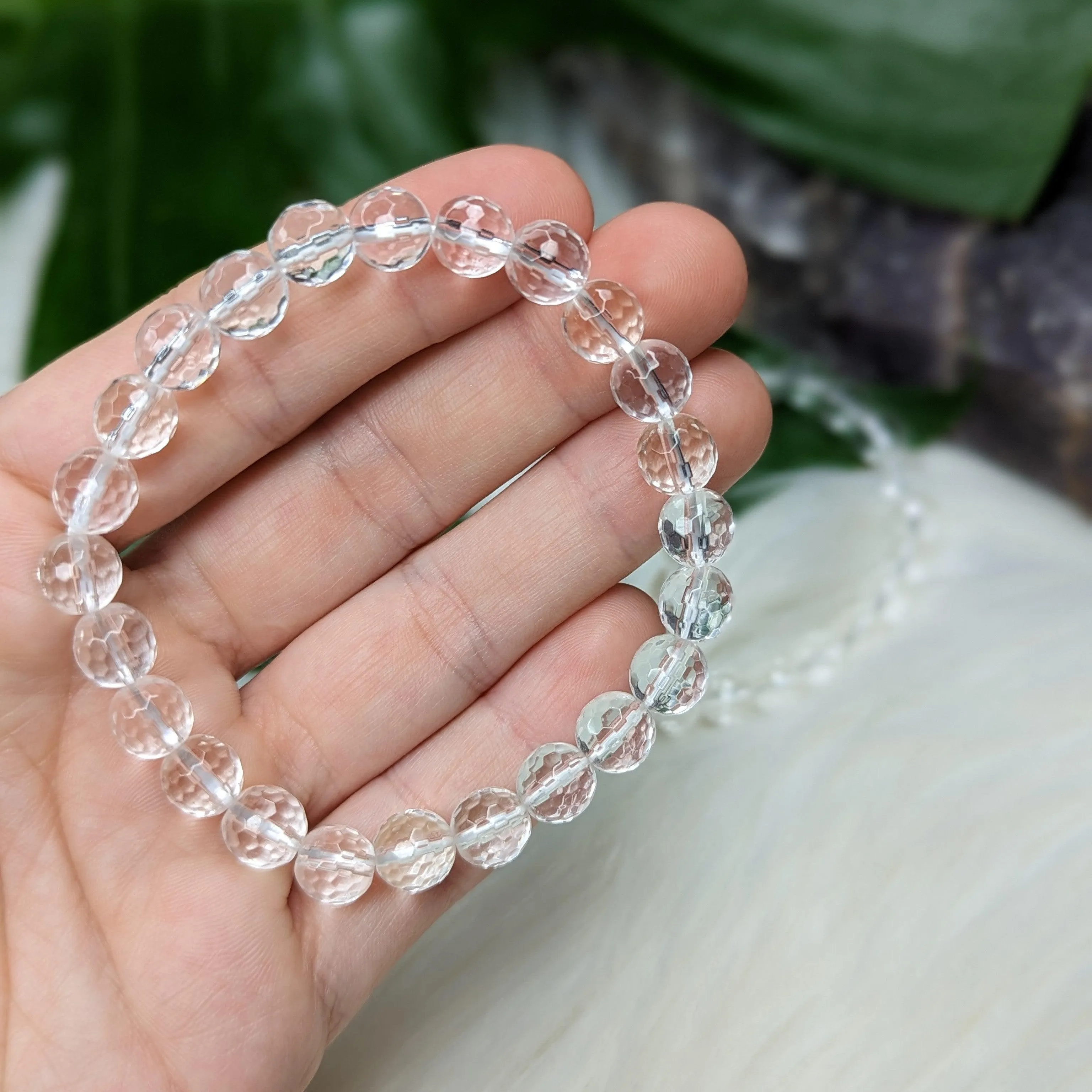 Faceted, Sparkling Clear Quartz  Stretch Bracelet ~ Stunning and Simple