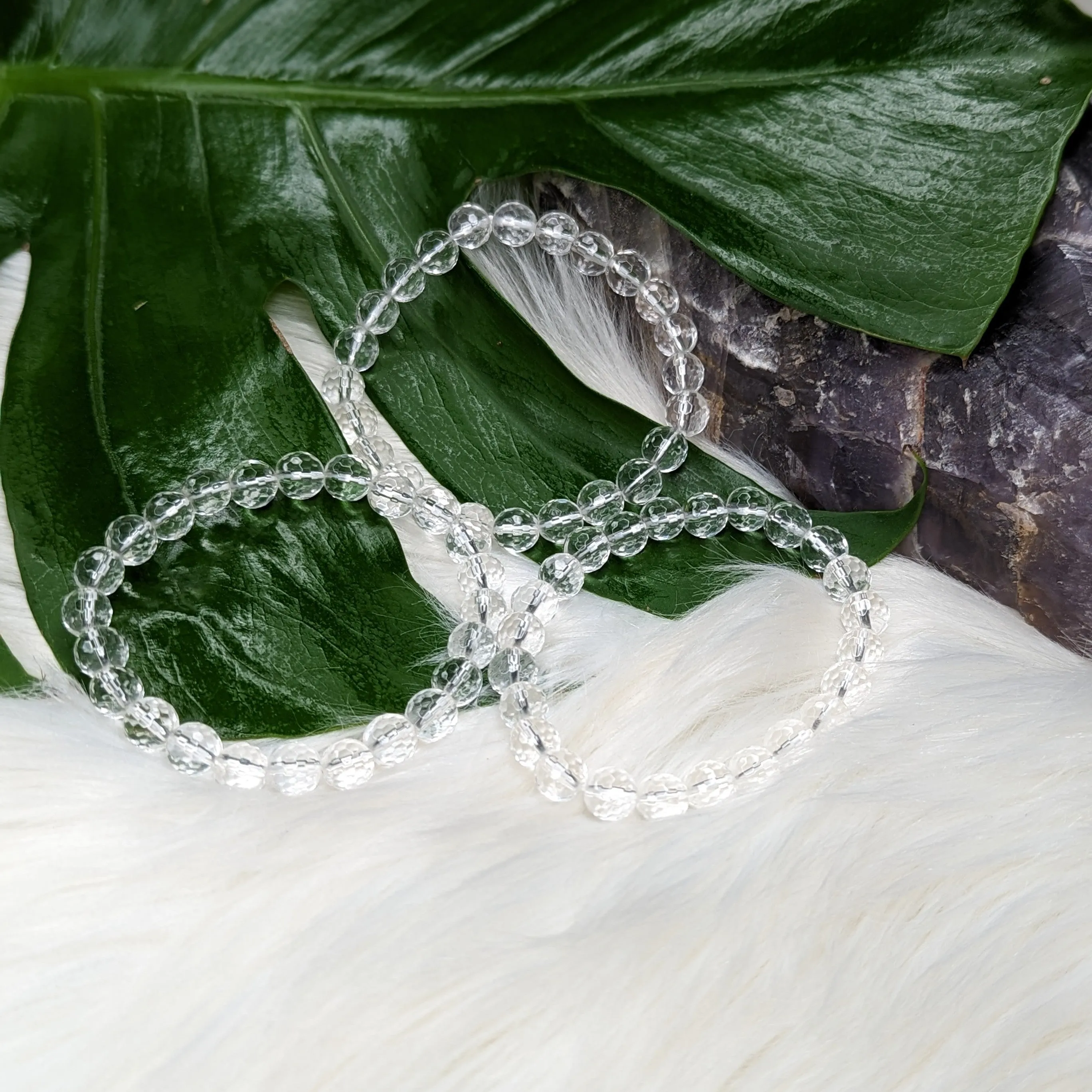 Faceted, Sparkling Clear Quartz  Stretch Bracelet ~ Stunning and Simple