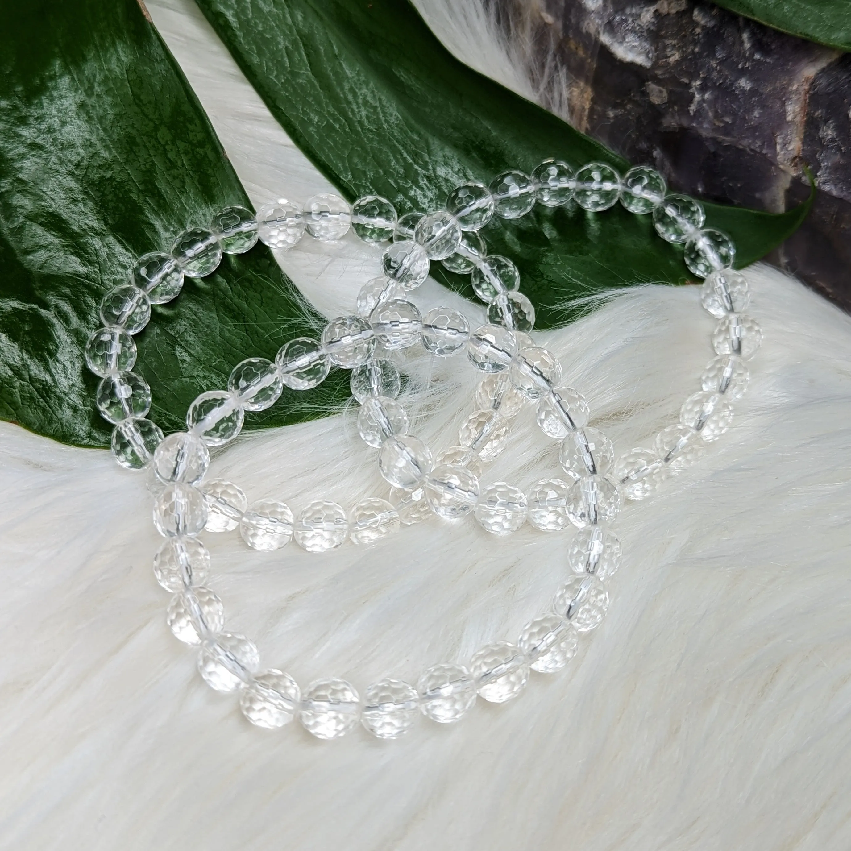 Faceted, Sparkling Clear Quartz  Stretch Bracelet ~ Stunning and Simple