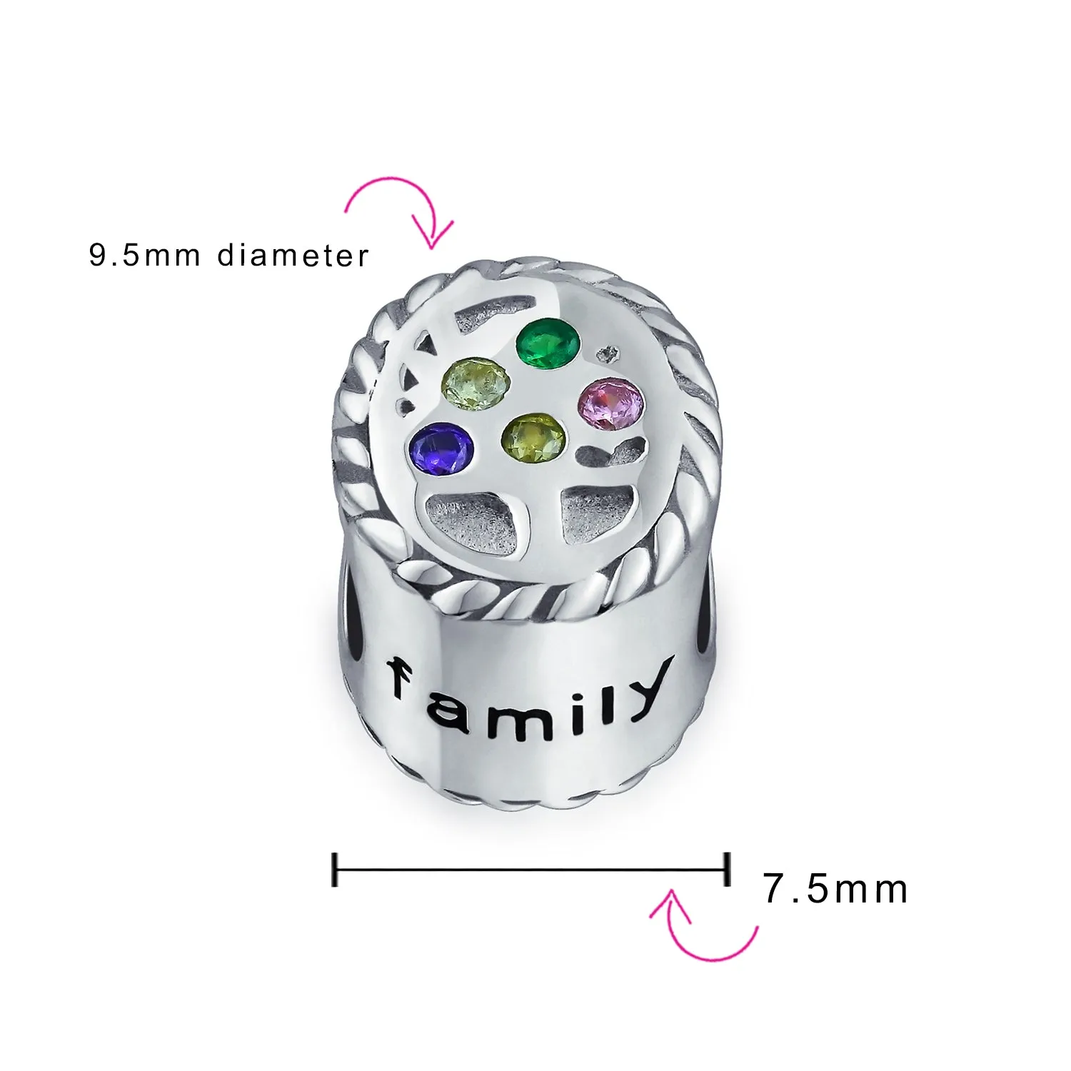 Family Circle Dreamer Wishing Tree Of Life CZ Bead Charm .925 Silver