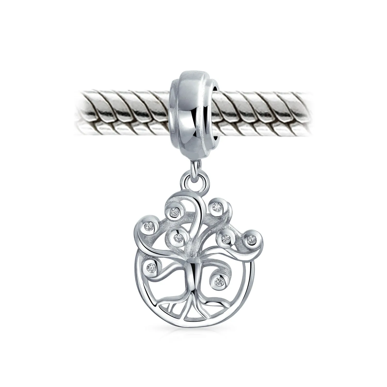 Family Circle Dreamer Wishing Tree Of Life CZ Bead Charm .925 Silver