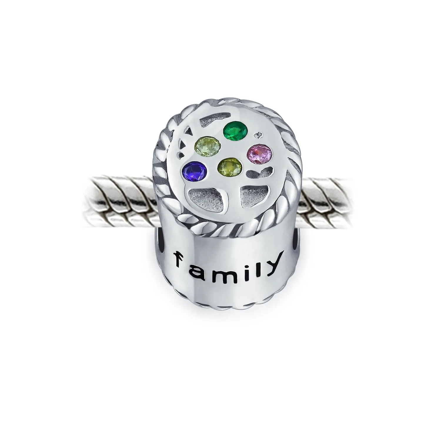 Family Circle Dreamer Wishing Tree Of Life CZ Bead Charm .925 Silver