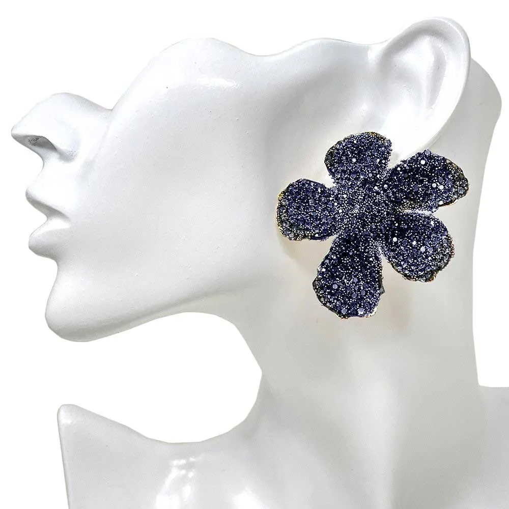 Felt Back Bling Studded Flower Earrings