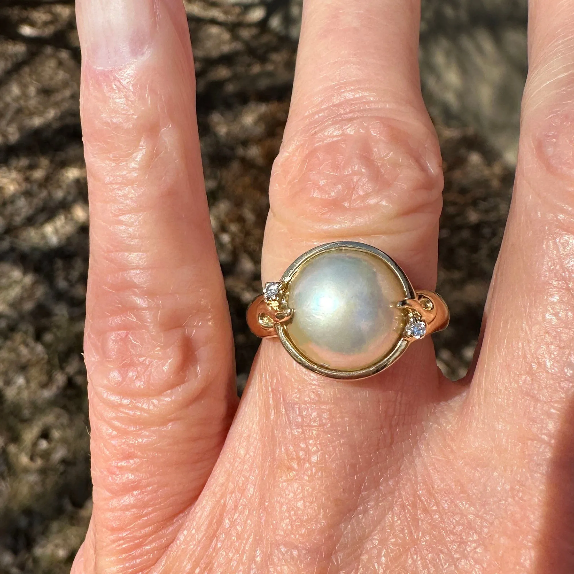 Fine 14K Gold Diamond Accent Large Mabe Pearl Ring