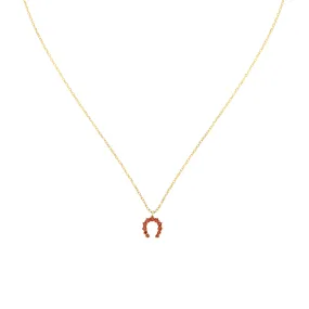 Five and Two Hazel Horseshoe Charm Pendant Necklace in Red CZ and Gold