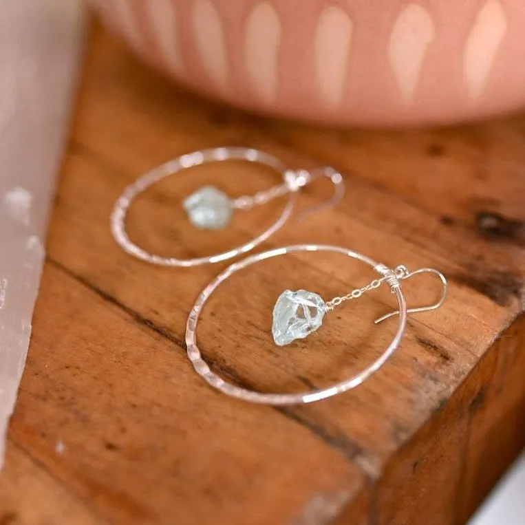 Flow with Life Aquamarine Silver Hoop Earrings