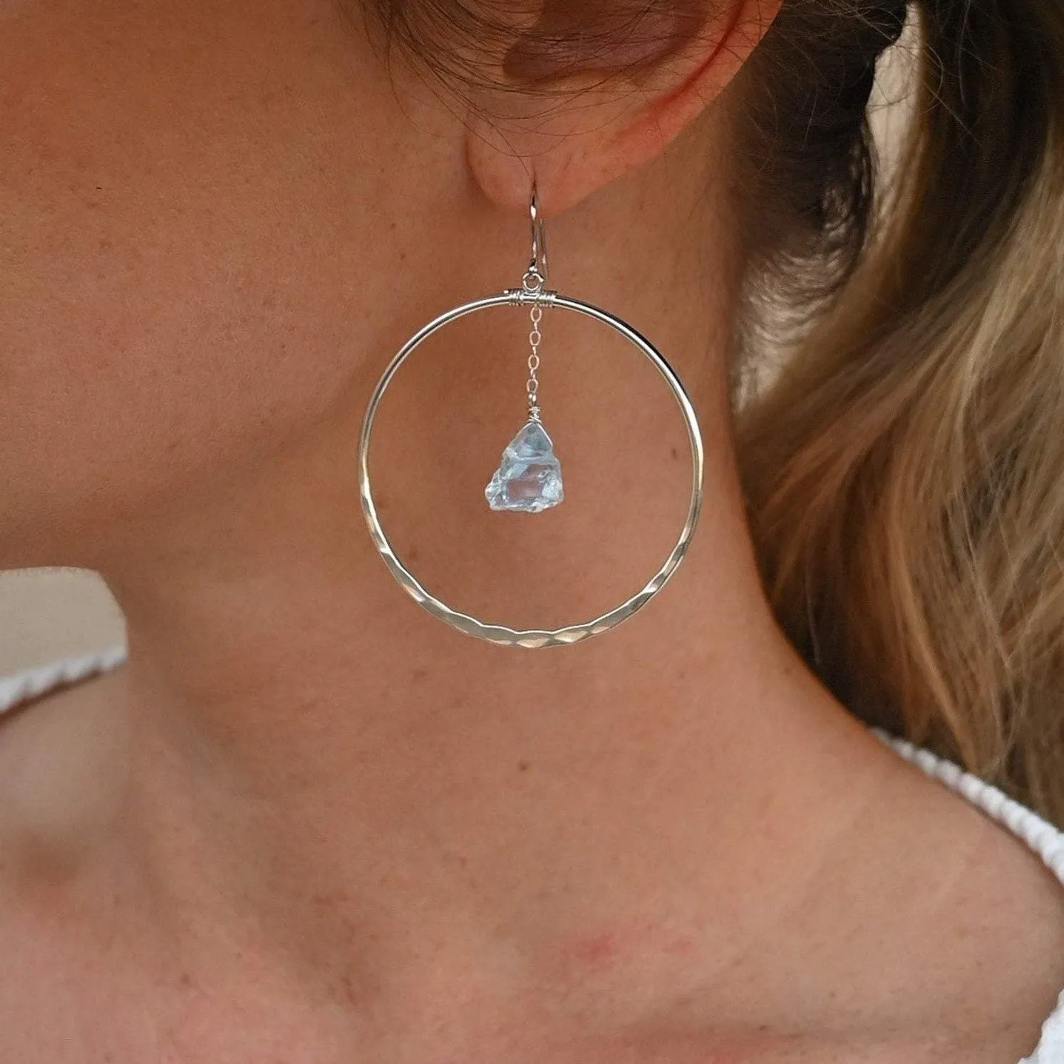 Flow with Life Aquamarine Silver Hoop Earrings