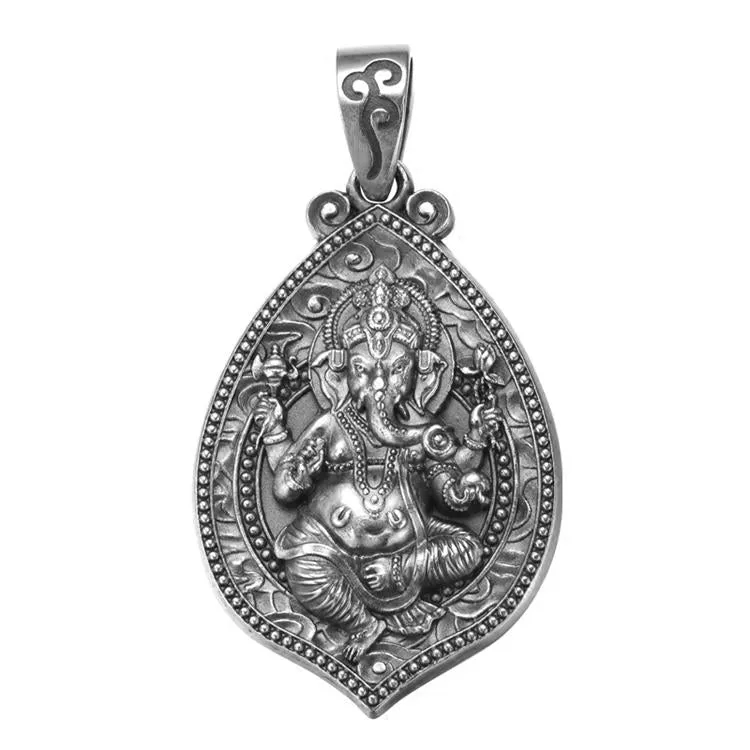 Framed Lord of the People Silver Ganesha Pendant