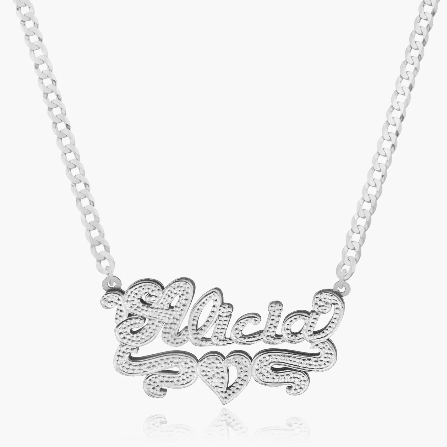 Frosted Double Plated Heart Name Necklace