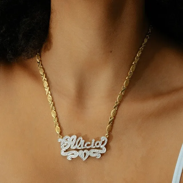 Frosted Double Plated Heart Name Necklace