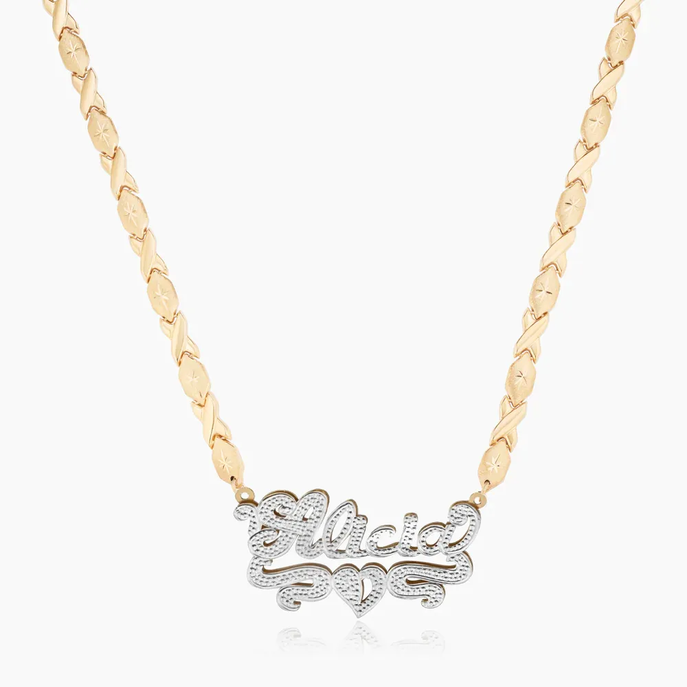 Frosted Double Plated Heart Name Necklace