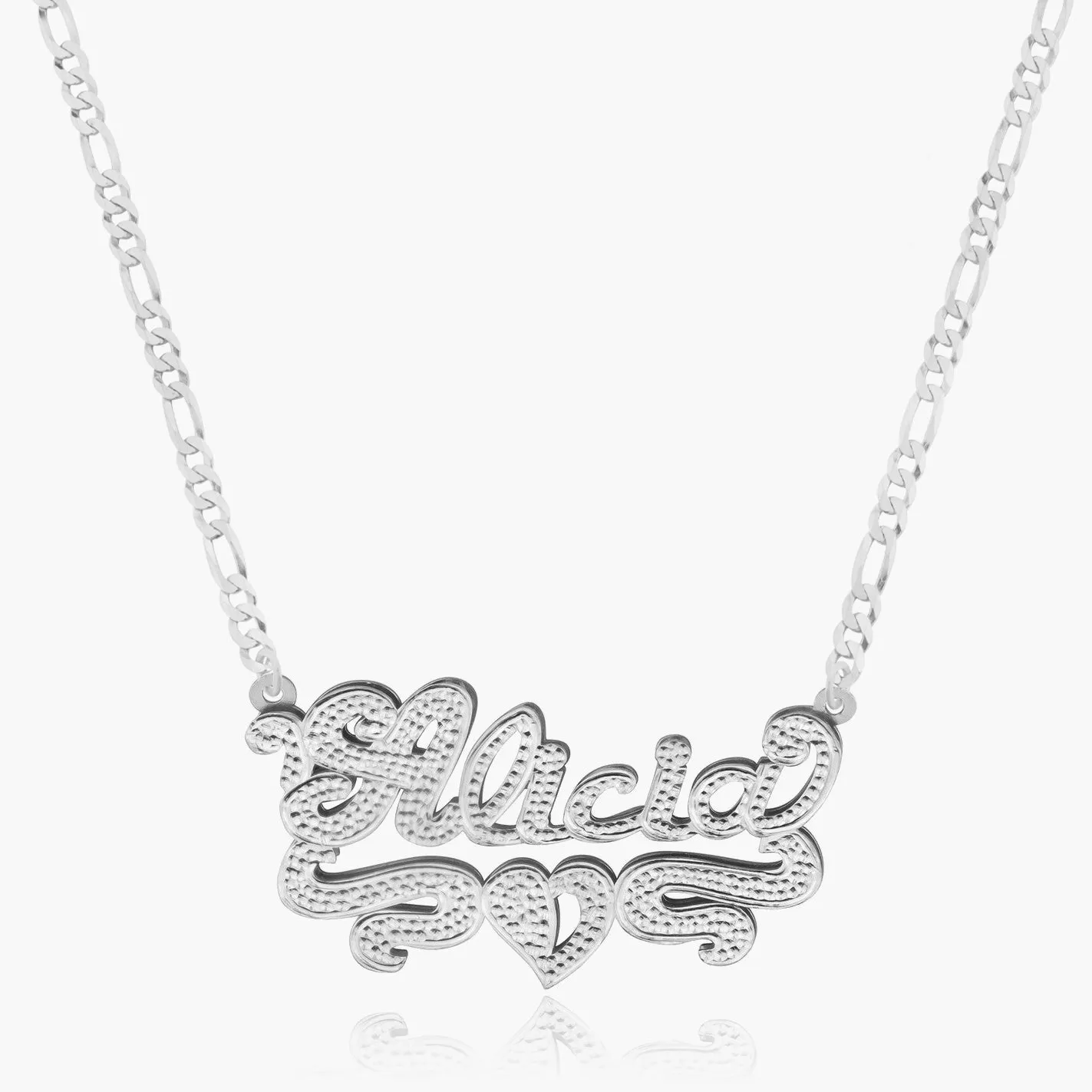 Frosted Double Plated Heart Name Necklace