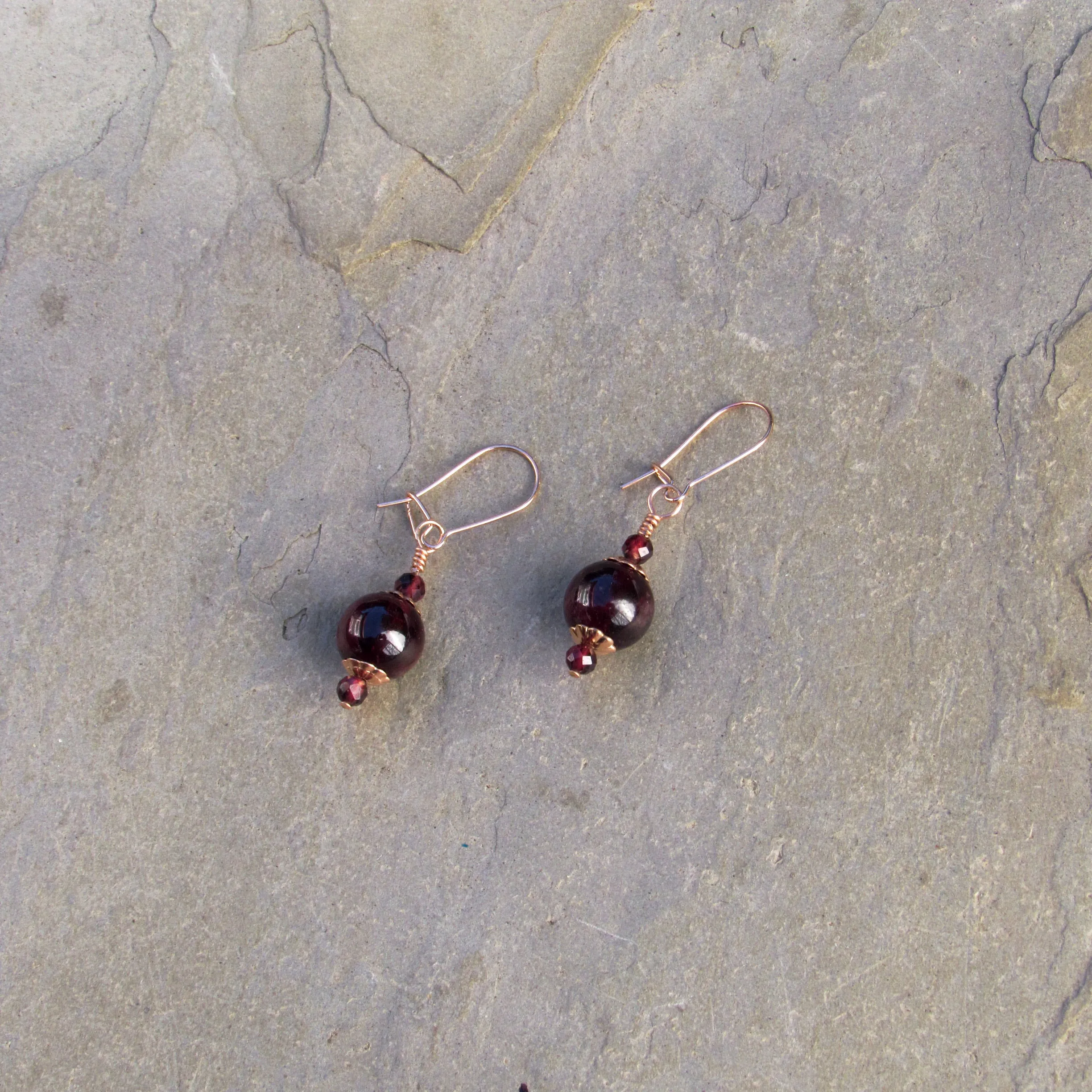 Garnet Gemstones and 14 kt Rose Gf Drop Earrings