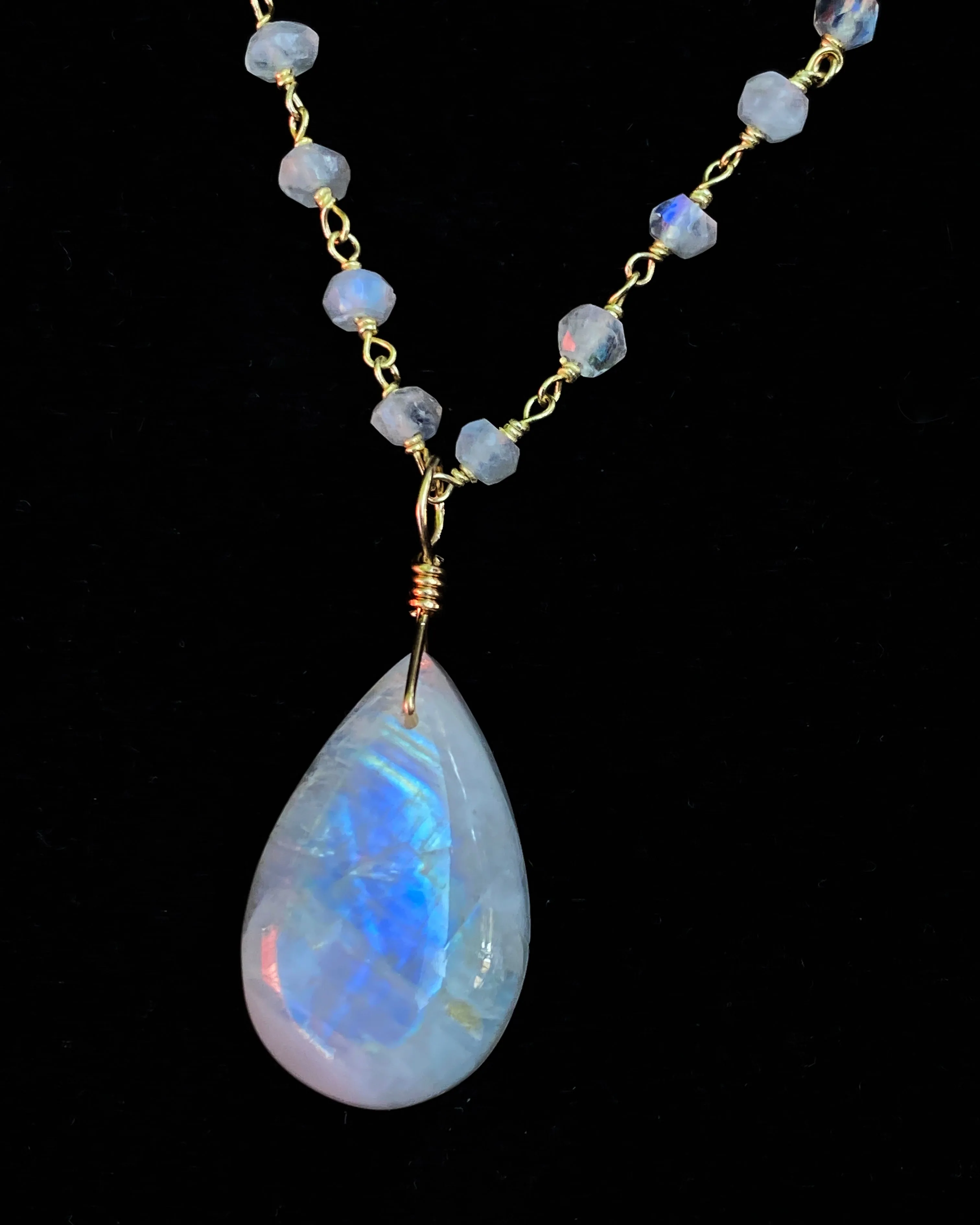 Genuine Moonstone gemstone pendant on gold fill chain Necklace