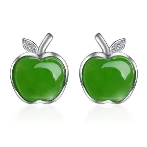 Genuine Nephrite Green Jade (high quality)  Apple Earrings