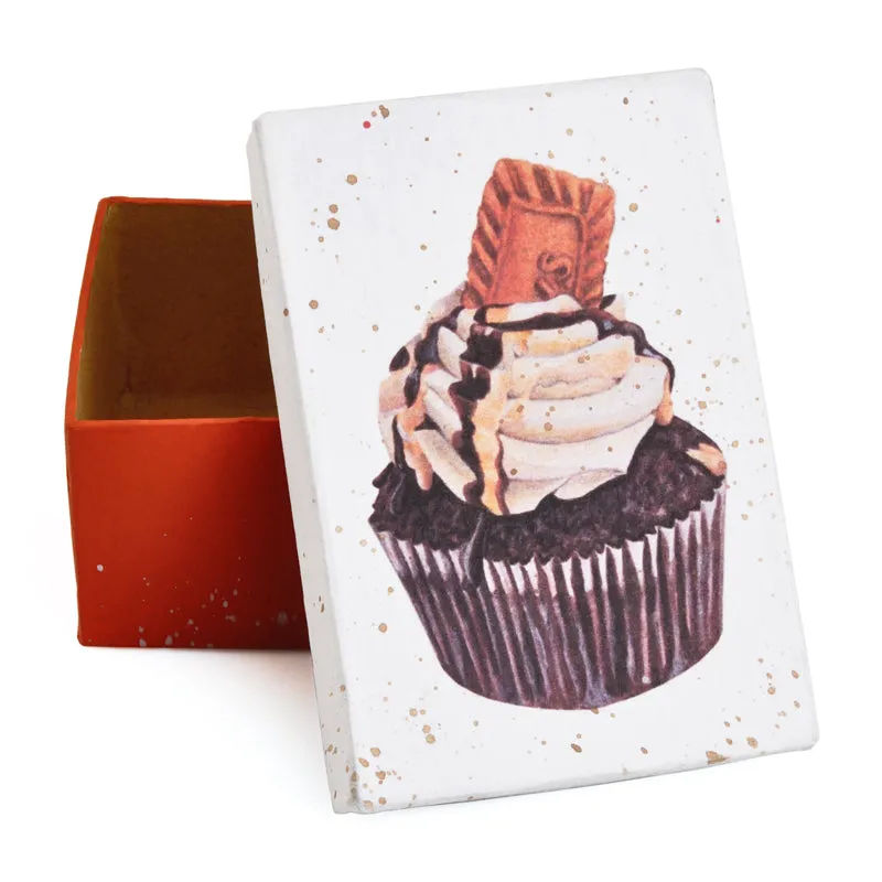 Gift Boxes-Cupcake With Biscuit and Chocolate Vanilla Top-Paper Mache-Rectangle-X-Small-Quantity 1