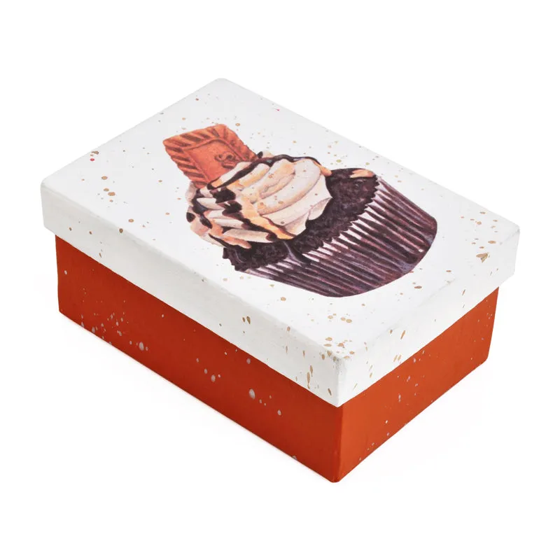 Gift Boxes-Cupcake With Biscuit and Chocolate Vanilla Top-Paper Mache-Rectangle-X-Small-Quantity 1