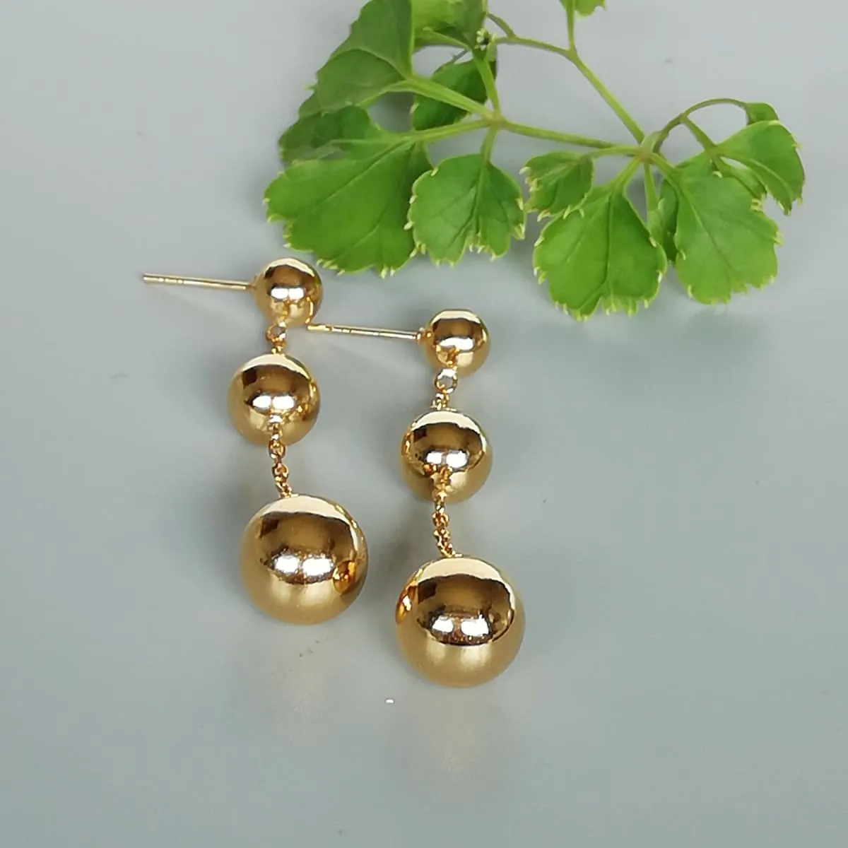 Gold ball ear dangler | Dangle earrings | Gold earrings | Sterling silver | E857