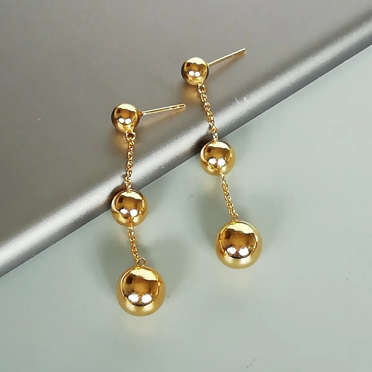 Gold ball ear dangler | Dangle earrings | Gold earrings | Sterling silver | E857