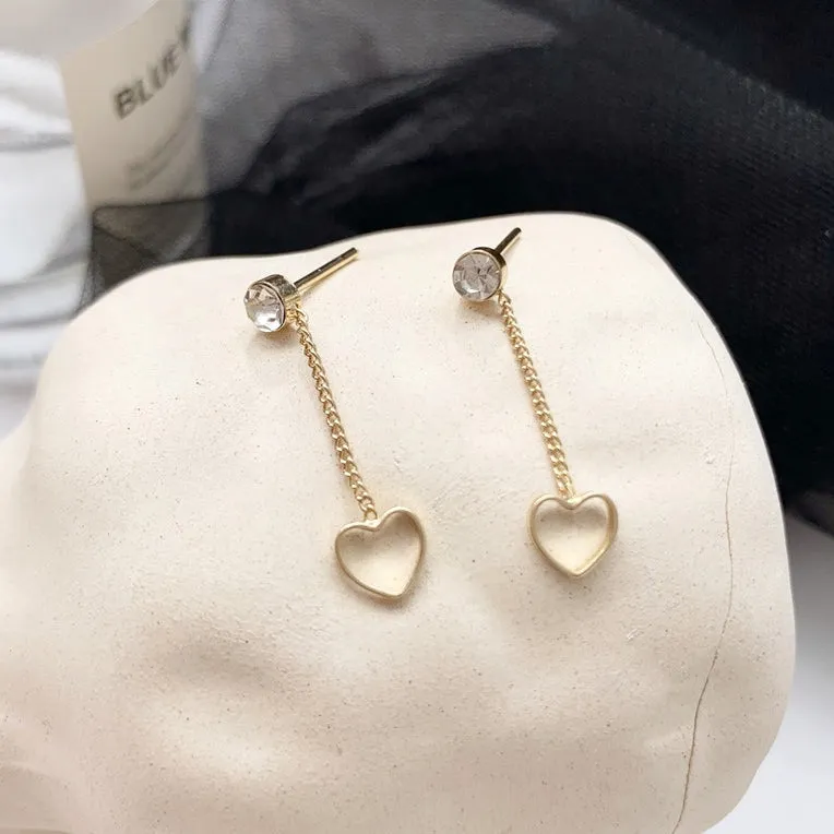 Gold Bling Heart Drop Earrings Gifts Korean Jewelry Cubic Womens Accessories Luxury Fashion Dating Party Clubber Elegant Wedding Lovely Accessory