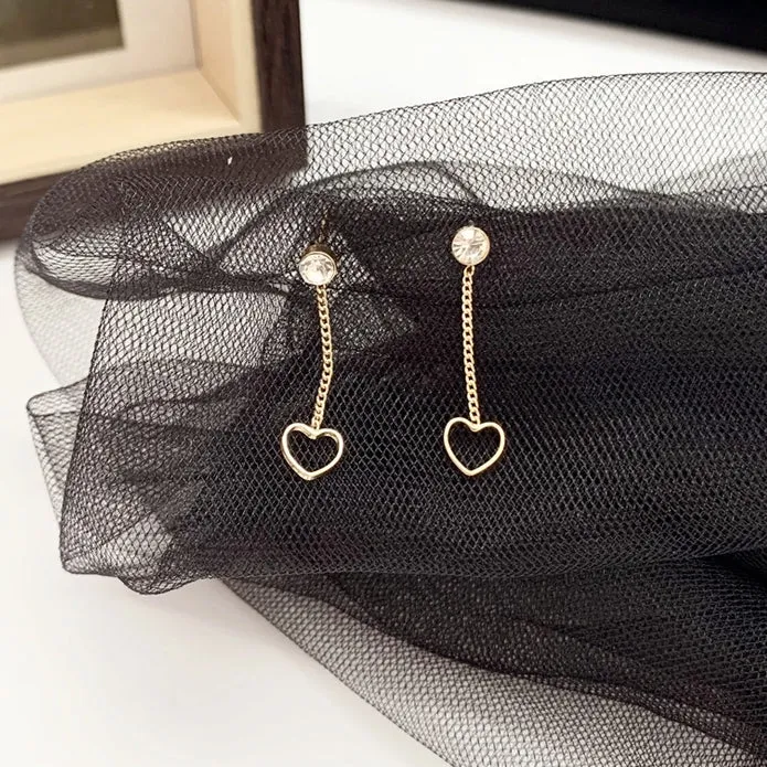 Gold Bling Heart Drop Earrings Gifts Korean Jewelry Cubic Womens Accessories Luxury Fashion Dating Party Clubber Elegant Wedding Lovely Accessory