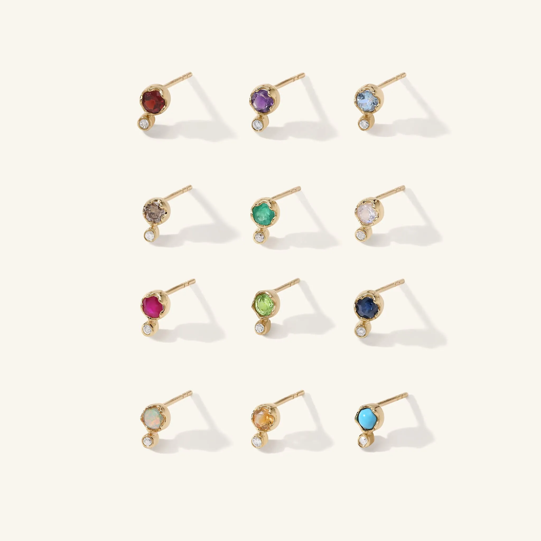 Gold Moonstone & Diamond Birthstone Studs