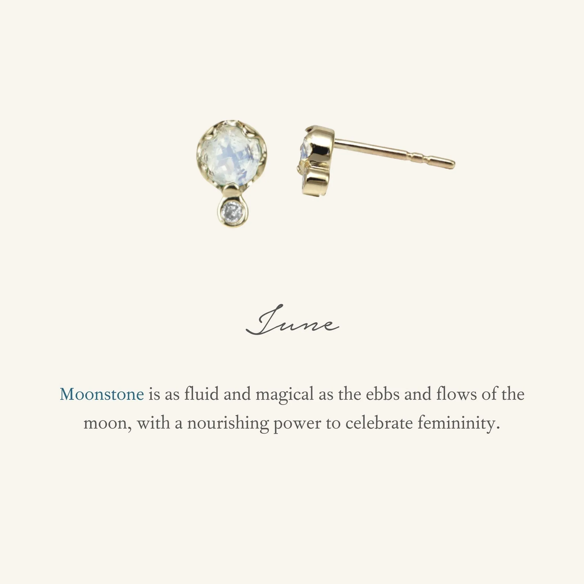 Gold Moonstone & Diamond Birthstone Studs