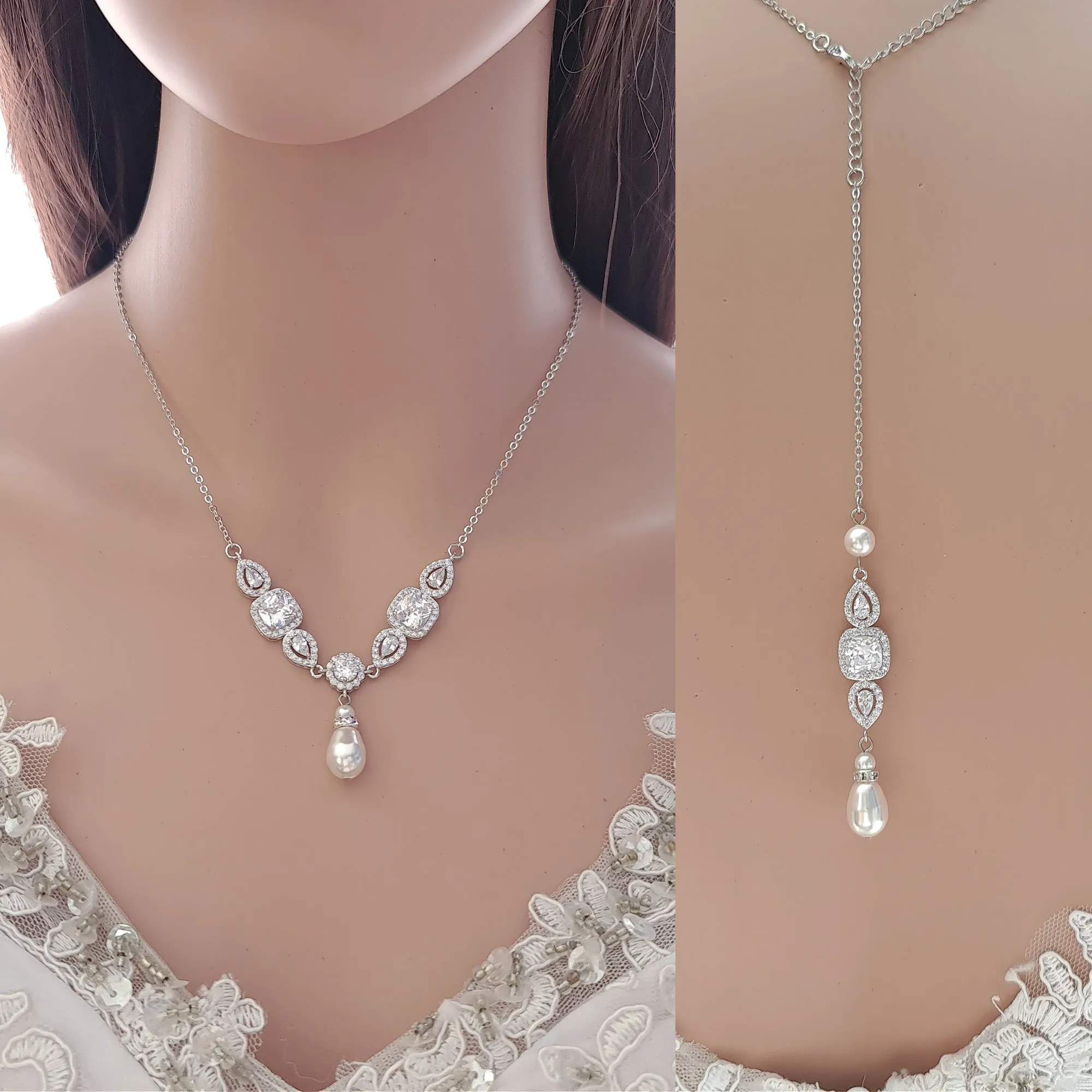 Gold Necklace for Brides with Pearl Drops-Gianna