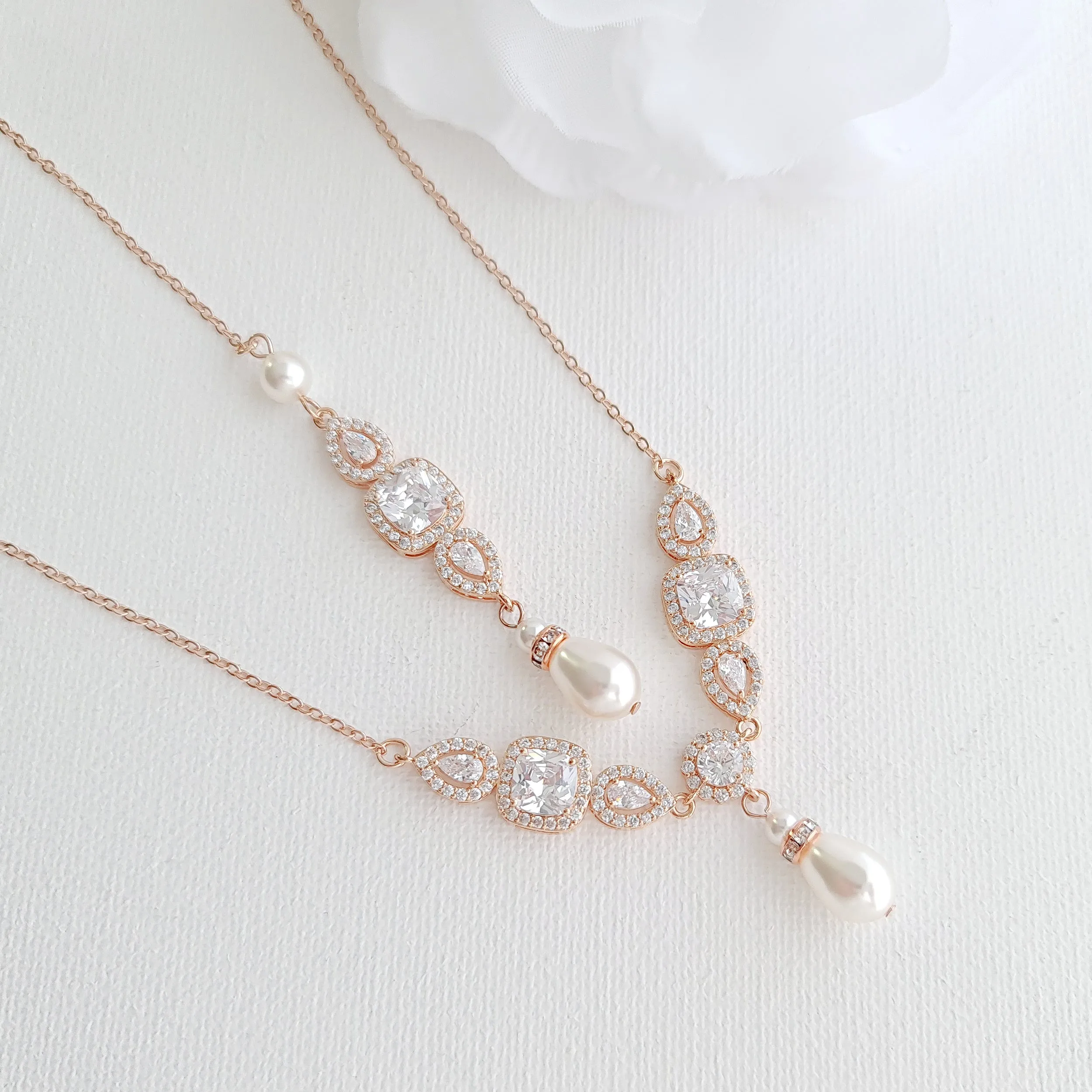 Gold Necklace for Brides with Pearl Drops-Gianna